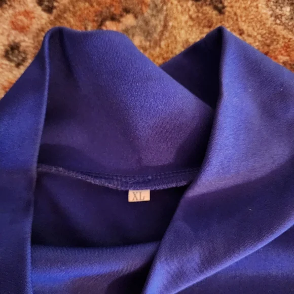 Royal Blue Red & White Ribbed Striped Mock Neck Maxi Column Knit Dress - Picture 15 of 16